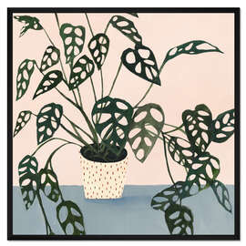 Gerahmter Kunstdruck Kleine Monstera in Punkte-Topf