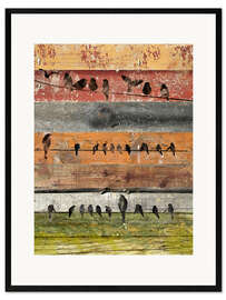 Impression artistique encadrée Oiseaux et planches en bois I