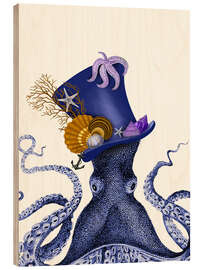 Wood print Octopus with hat