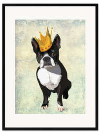 Framed art print Boston Terrier with crown