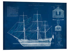 Foam board print Antique Ship Blueprint III