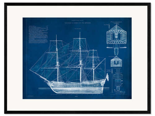 Innrammet kunsttrykk Antique Ship Blueprint III
