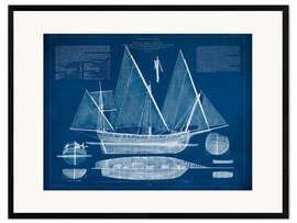 Ingelijste kunstdruk Antique Ship Blueprint II