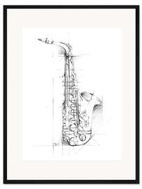 Gerahmter Kunstdruck Saxophon-Skizze