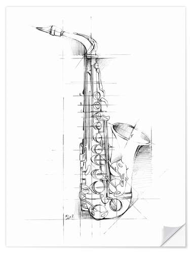 Sticker mural Croquis de saxophone