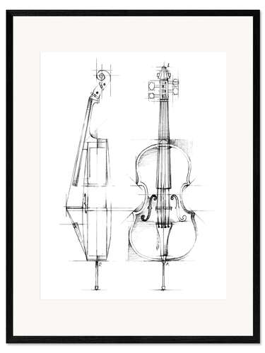 Plakat artystyczny premium w ramie Cello Sketch