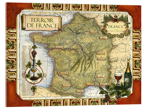Quadro em acrílico Carta de vinhos da França