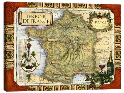 Tableau sur toile Carte des vins de France