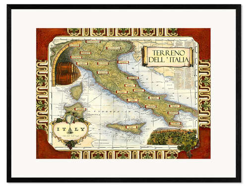Stampa artistica con cornice Lista dei vini d'Italia