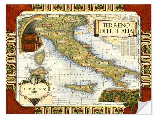 Selvklebende plakat Wine list of Italy