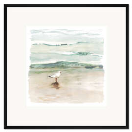 Gerahmter Kunstdruck Möwe am Strand I