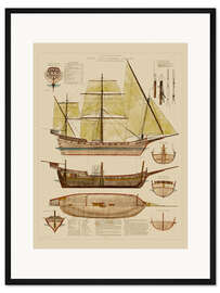 Gerahmter Kunstdruck Antiker Schiffsplan
