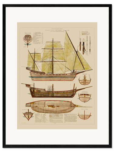 Framed art print Antique ship plan