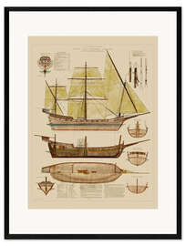 Plakat artystyczny premium w ramie Antique ship plan