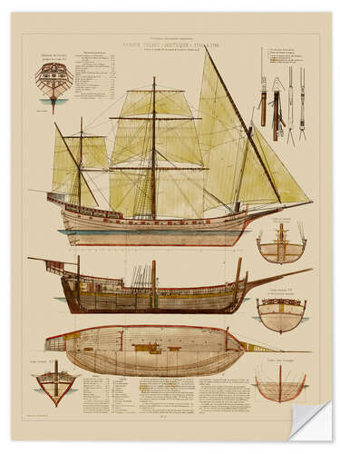 Muursticker Antique ship plan