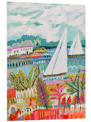 Foam board print Two Sailboats and Cottage II