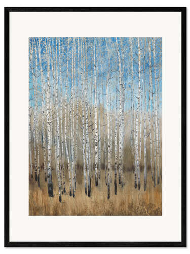 Impression artistique encadrée Bouleaux bleus