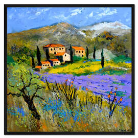 Gerahmter Kunstdruck Landschaft mit Lavendelfeld