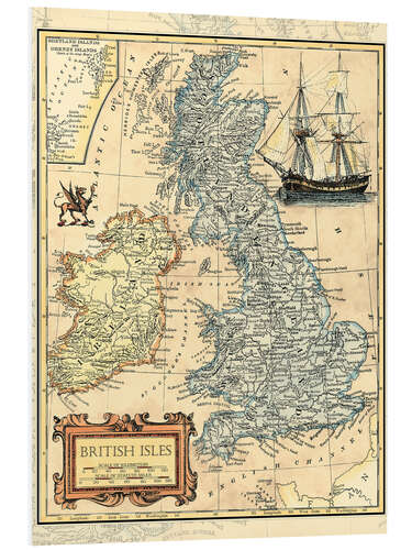 Print på skumplade British Isles Map