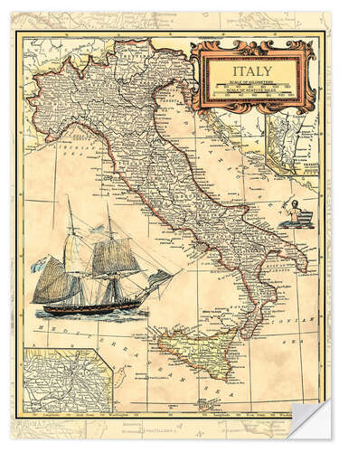 Vinilo para la pared Mapa de Italia (inglés)