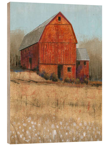 Wood print Red barn view