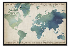 Gerahmter Kunstdruck Aquarell-Weltkarte