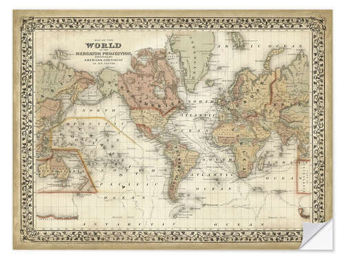 Selvklebende plakat Map of the world