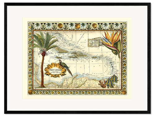 Ingelijste kunstdruk Tropical Map of West Indies