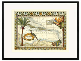 Ingelijste kunstdruk Tropical Map of West Indies