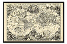 Gerahmter Kunstdruck Vintage-Weltkarte