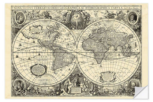 Selvklebende plakat Vintage World Map