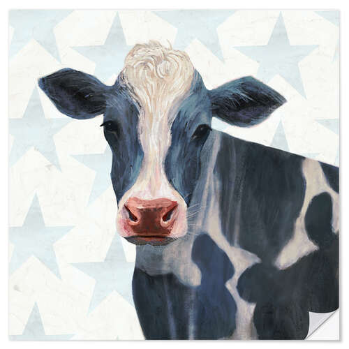 Selvklebende plakat Cow in front of stars