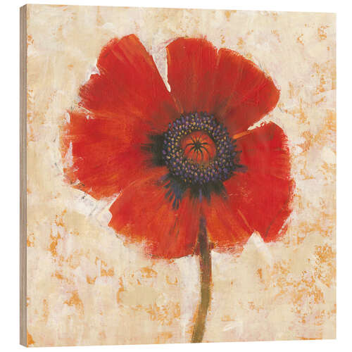 Wood print Red poppy flower