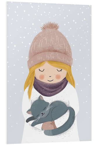 Tableau en PVC Fille au chat en hiver