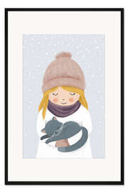Gerahmter Kunstdruck Mädchen mit Katze