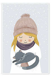 Poster  Fille au chat en hiver - Sandy Lohß