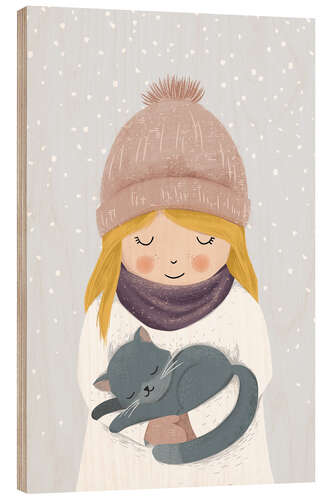 Trätavla Girl with cat