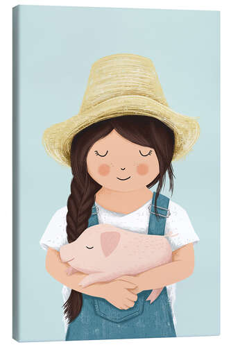 Canvas print Girl with piglet