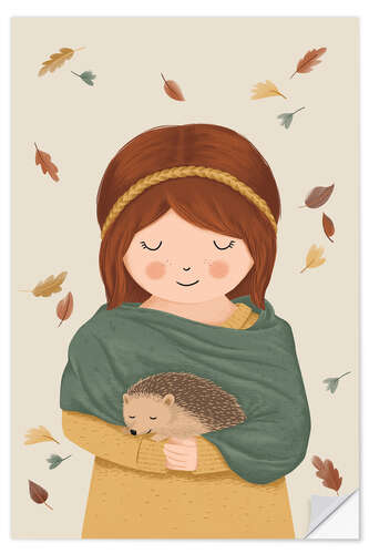 Wall sticker Girl with hedgehog