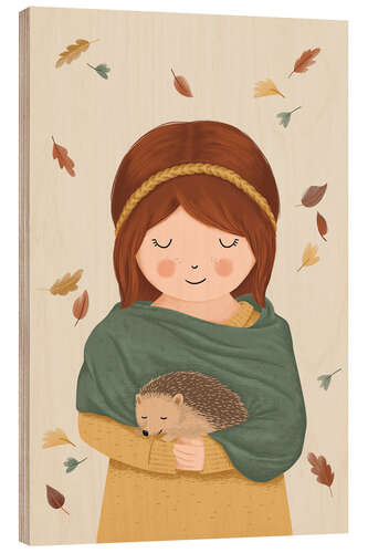 Trätavla Girl with hedgehog