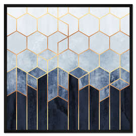 Gerahmter Kunstdruck Blaue Hexagone