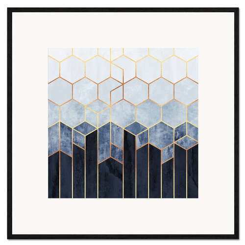 Impresión de arte enmarcada Hexágonos azules