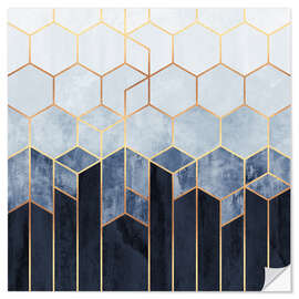 Selvklebende plakat Soft Blue Hexagons