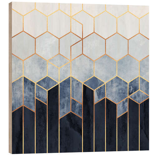 Wood print Blue hexagons