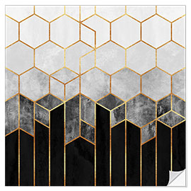 Selvklebende plakat Charcoal Hexagons