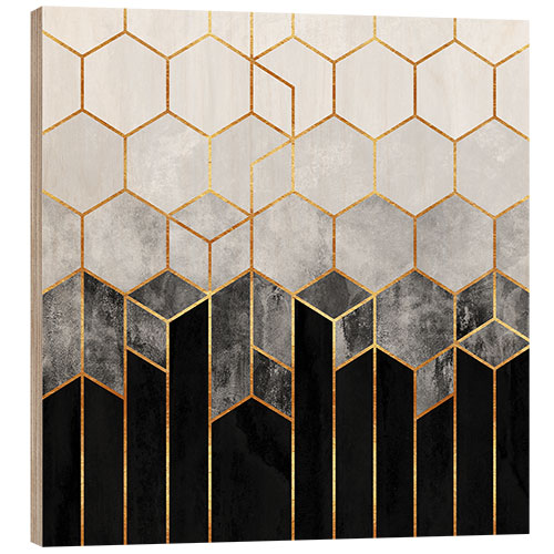 Wood print Charcoal Hexagons