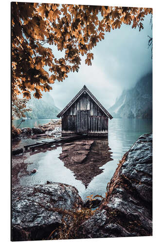 Stampa su alluminio Capanna sull'Obersee in autunno