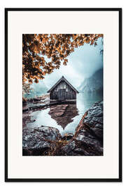 Gerahmter Kunstdruck Hütte am Obersee im Herbst