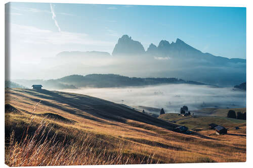 Tableau sur toile Pâturages devant le Sassolungo