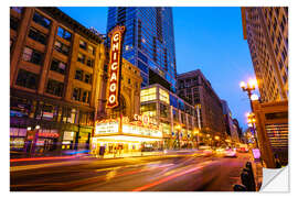 Selvklebende plakat Chicago Theatre by night